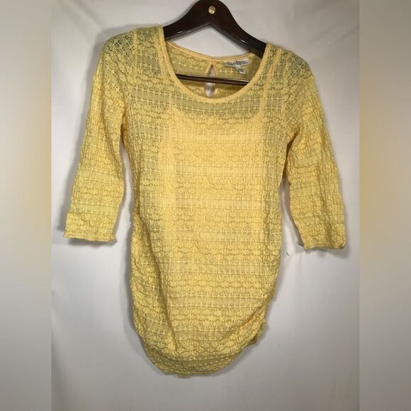 Jessica Simpson Maternity Size Small yellow Lace Top 3/4 Sleeves Tank Li… - Picture 1 of 5